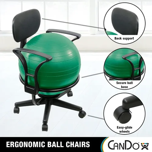 Miniatura 4 de CanDo Silla de bola de metal – Silla de bola de ejercicio ergonómica inflable con bomba de aire para el hogar, la oficina y el aula Verde