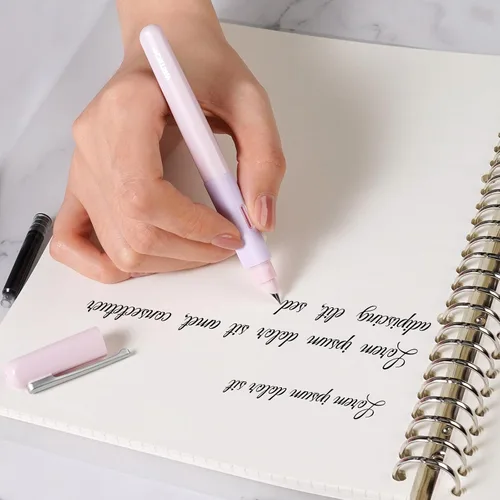 Miniatura 6 de WRITECH Pluma estilográfica de agarre suave: Plumín fino con tinta negra y 3 cartuchos de tinta y 1 juego de repuesto de plumín, escritura suave Rosa
