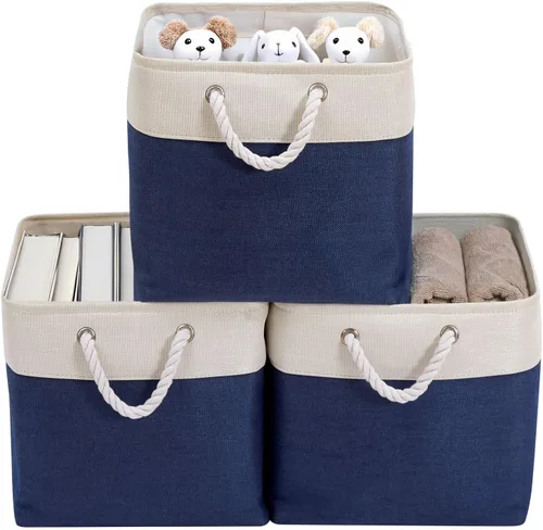 Miniatura 15 de DECOMOMO - Contenedores de tela para almacenamiento, cubos de 11 x 11 pulgadas, canasta decorativas con asas para organizar estantes y armarios