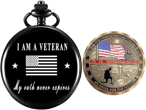 Regalos para veteranos, reloj de bolsillo para veteranos con ChanllengCoin militar, los mejores regalos del día de los veteranos
