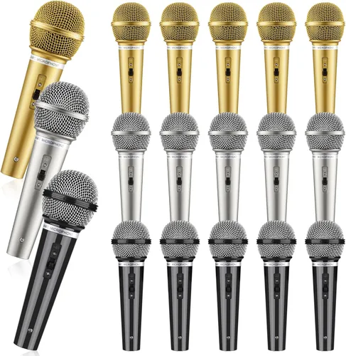 Miniatura 9 de Facmogu Juego de 3 micrófonos falsos, micrófono de plástico multicolor para disfraz de karaoke, accesorios de micrófono para Halloween, Navidad