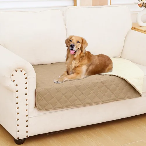 Miniatura 152 de Smiry Funda impermeable para cama de mascota, suave y lavable, para muebles, cama, sofá, reversible, a cuadros (30 x 53 pulgadas, color beige/beige)