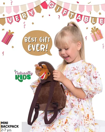 Miniatura 2 de Naturally KIDS Mini mochila de dinosaurio - Mochila muy pequeña para niñas y niños - Juguetes de dinosaurio para niños de 3 a 5 años - Mochila