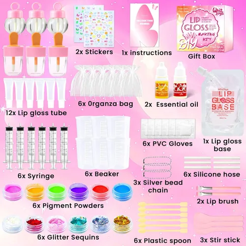 Miniatura 2 de WhizToys Kit de fabricación de brillo de labios de 74 piezas, haz tus propios brillos de labios hidratantes, esmalte hecho a mano con purpurina