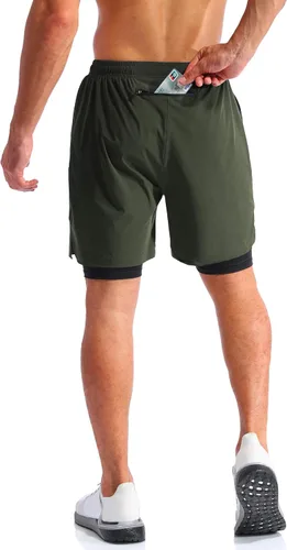 Miniatura 4 de Pudolla Mens 2 in 1 Running Shorts 7" Quick Dry Gym Athletic Workout Shorts for Men with Phone Pockets