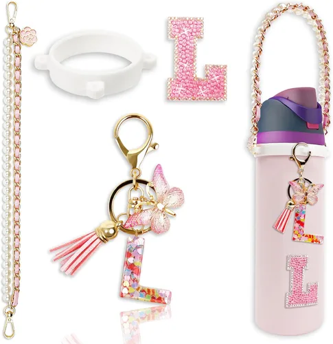 Miniatura 31 de Letter Handle Strap Accessories with Cute Initial Charm Compatible with Owala Water Bottle 24oz 32oz 40oz Owala Kids Púrpura