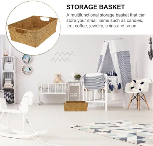 Miniatura 8 de DOITOOL Cestas tejidas para almacenamiento – Cestas de mimbre de pastos marinos con asa – Cestas de estante naturales cesta rectangular