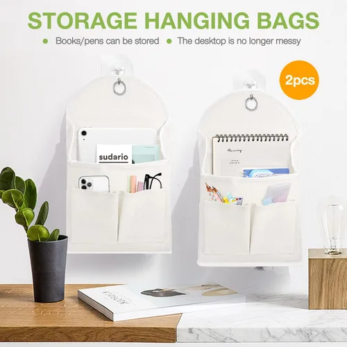 Miniatura 5 de Ndeno Paquete de 2 bolsas organizadoras para colgar en la pared con bolsillos, bolsa de almacenamiento de tela, cesta impermeable sobre la puerta