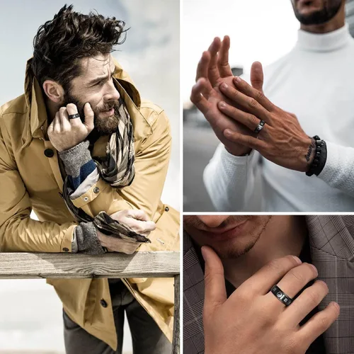 Miniatura 6 de Hisatan Anillo de equilibrio para hombre Tai Chi Yin Yang Bagua de acero inoxidable Taoísmo Zen Spirit Talismán banda giratoria
