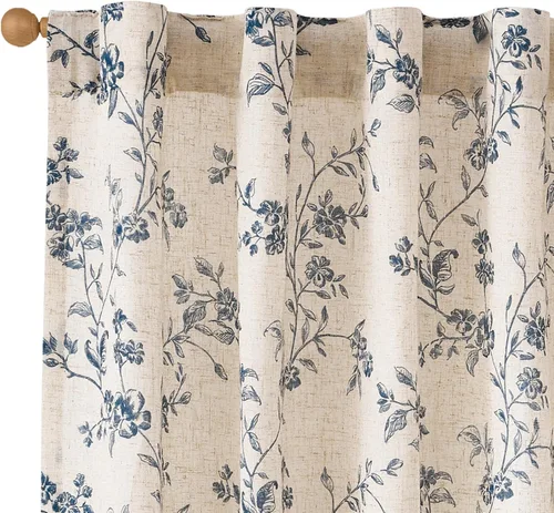 Miniatura 14 de Lazzzy - Cortinas de lino floral gris pardo de 84 pulgadas, cortinas de estilo granja con solapa trasera para sala de estar y dormitorio, cortinas