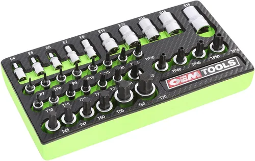 OEMTOOLS 23991 Juego de 35 piezas de llaves de estrella multiaccionamiento, juego de dados Torx con bandeja de espuma EVA, diseñado para caber en