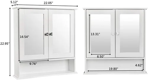 Miniatura 2 de Armario de baño con espejo, botiquín montado en la pared con puertas y estantes, gabinete de almacenamiento de baño de madera, armario sobre