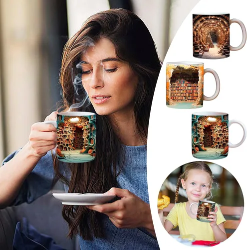 Miniatura 2 de Taza de café 3D con agujero en una pared de 11 onzas, diseño de estante de biblioteca, taza multiusos para el espacio creativo, regalo