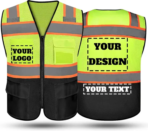 Chaleco de seguridad reflectante de alta visibilidad con 5 bolsillos y cremallera clase 2 para adultos, unisex, ropa de trabajo de seguridad para la