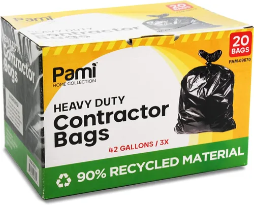 PAMI Bolsas de basura resistentes para contratistas de 42 galones, resistentes a desgarros, hechas de 90% materiales reciclados (20 unidades, color