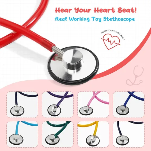 Miniatura 6 de Estetoscopio para niños, estetoscopio de enfermería que funciona de verdad para niños, juguete de jugar al doctor para niños pequeños, niños