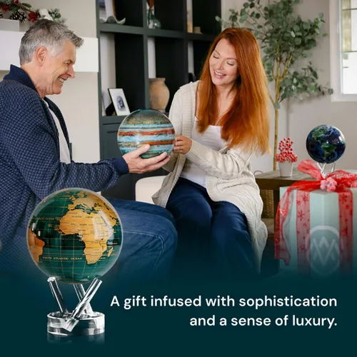 Miniatura 3 de MOVA Globe - Verde esmeralda y dorado clásico (4.5 pulgadas) Movimiento alimentado por energía solar Sin baterías Regalo para escritorio