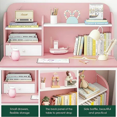 Miniatura 3 de QQXX Adorable juego de escritorio y silla de estudio, mesa de estudio escolar de madera con cajones y silla, escritorio de estudio para estudiantes