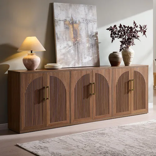 Miniatura 13 de ACCOHOHO Aparador de puerta arqueada, gabinete de buffet, gabinete de acento con estante ajustable, gabinete modular de madera para comedor, sala
