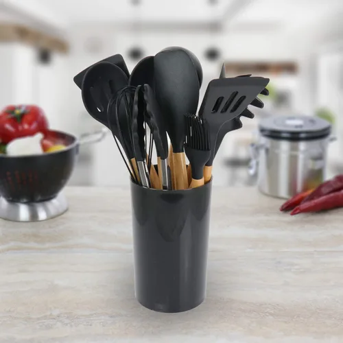 Miniatura 6 de Megachef Juego de utensilios de cocina de madera, 12 piezas, textura negra y madera