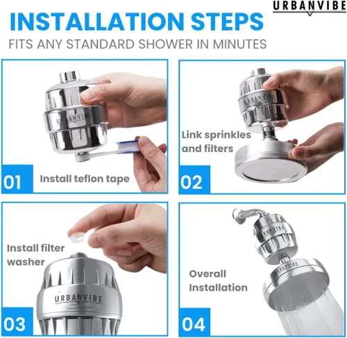 Miniatura 3 de Urbanvibe Juego de cabezal de ducha filtrado de lujo de 20+3 etapas para agua dura, elimina el cloro y las sustancias nocivas, filtro de cabezal