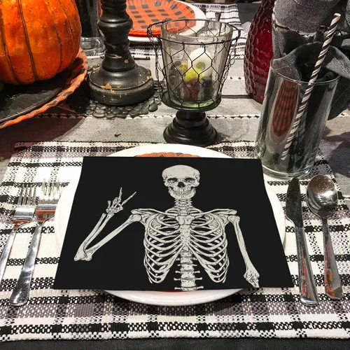 Miniatura 5 de AnyDesign Paquete de 80 servilletas de papel de calavera desechables de Halloween, servilletas de almuerzo de esqueleto sonriente, decoración