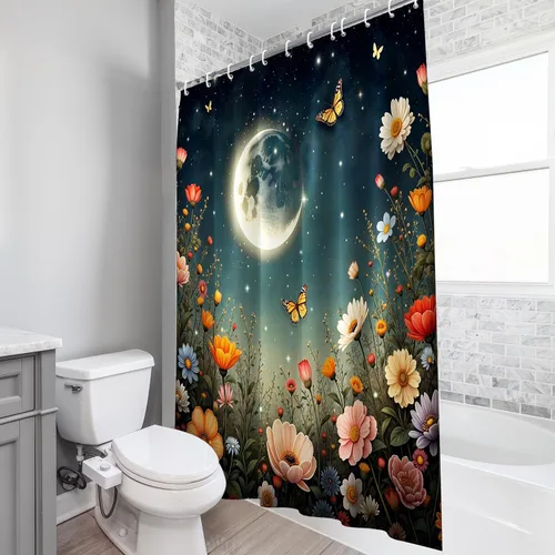 Miniatura 6 de Vimorco Cortinas de ducha, cortina floral para baño con 12 ganchos, tela de poliéster decorativa para el hogar, lavable a máquina, accesorios