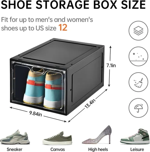 Miniatura 2 de INSTY Paquete de 12 cajas grandes de almacenamiento de zapatos, organizador de almacenamiento de zapatos transparente con puerta magnética
