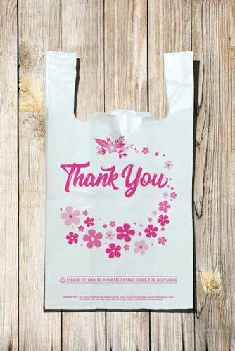 Miniatura 3 de Lina Plastics - Paquete de 100 bolsas para camisetas con texto en inglés "Thank You", bolsas de plástico a granel para compras, bolsa de restaurante