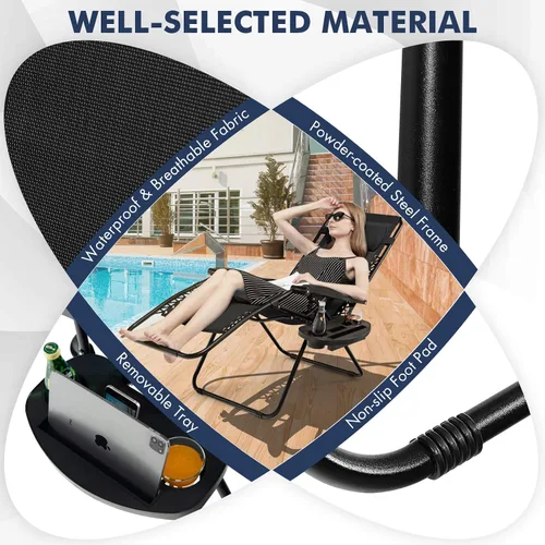 Miniatura 7 de Giantex Zero Gravity - Silla reclinable para patio al aire libre con portavasos y almohada extraíble, respaldo ajustable, silla de salón