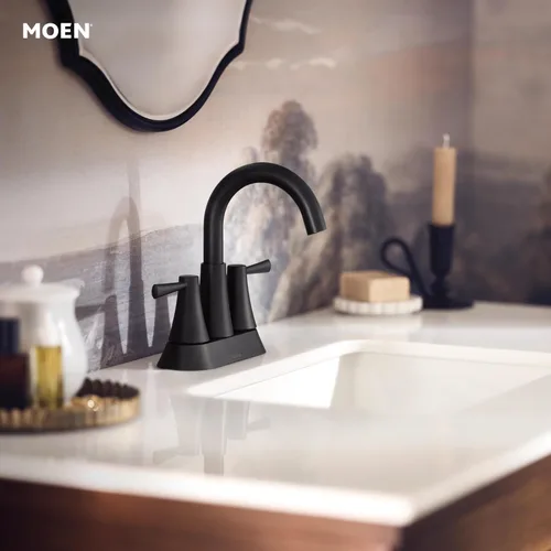 Miniatura 6 de Moen Ronan 84022BL - Grifo de baño moderno con dos manijas y desagüe push-down, negro mate de 4 pulgadas