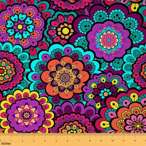 Miniatura 16 de Tela con patrón Paisley de The Yard, tela de tapicería floral étnica boho para sillas y sofás, costura, tela impermeable de arte mandala abstracto