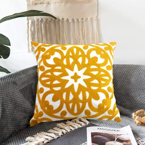 Miniatura 2 de Alysheer - Funda de almohada decorativa bordada 20"x 20", patrón de mandala bohemio moderno con bordado grueso, funda de cojín de algodón duradero