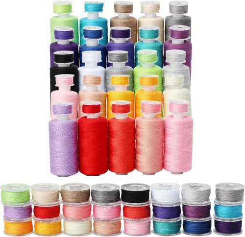 Miniatura 3 de Juego de 50 bobinas de hilo de coser de 25 colores, 500 yardas, bobinas de hilo de poliéster de 500 yardas con 25 bobinas preenrolladas del mismo