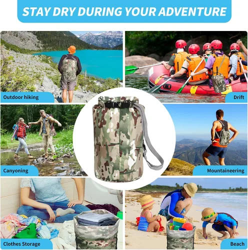 Miniatura 6 de Bolsas secas impermeables de camuflaje pequeñas y ligeras con correa para tabla de remo, kayak, pesca, camping, senderismo (10 L)