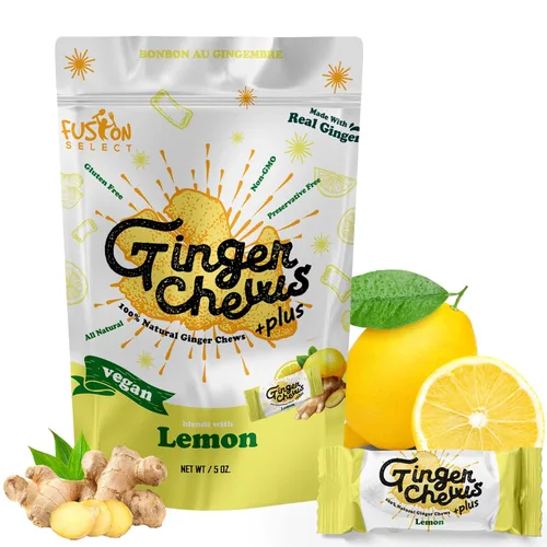 Miniatura 13 de Fusion Select Caramelos masticables de jengibre - Dulces delicias confitadas suaves de Indonesia - Promueve el alivio de las náuseas matutinas