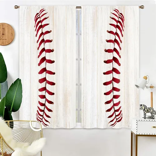 Miniatura 7 de Miyotaa Cortinas deportivas de béisbol para ventana, 2 paneles de 42 pulgadas de ancho x 63 pulgadas de alto, bolsillo para cortinero, adolescentes