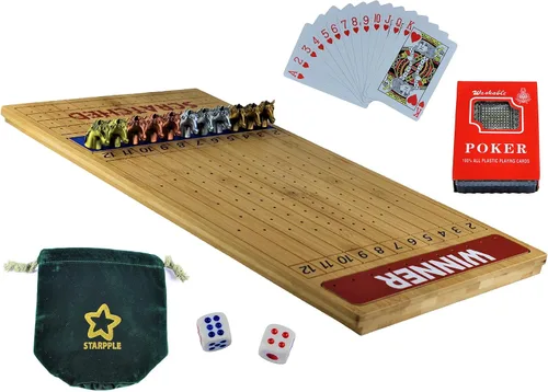 Juego de mesa de carreras de caballos de metal con tablero de juego de madera gruesa y maciza de carreras de caballos (22 pulgadas, natrual), 11