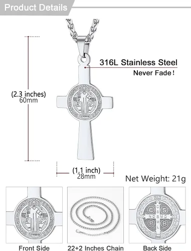 Miniatura 201 de U7 Saint Benedict/Michael Medal Necklace, 316L Stainless Steel Virgin Mary Necklace for Men Women, Bible Verse Protection Necklace Catholic