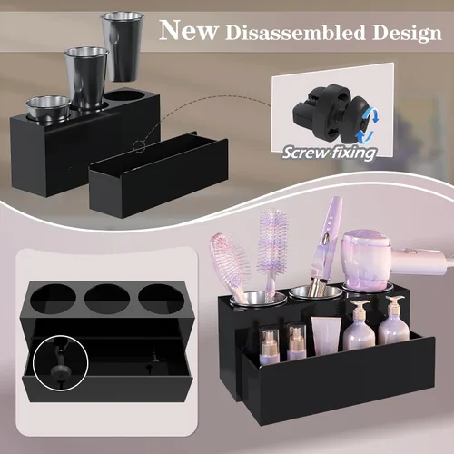 Miniatura 6 de Organizador de Herramientas para el Cabello, Organizador de Herramientas de Peinado de Cabello Caliente de Acrílico con 3 Compartimentos, Soporte
