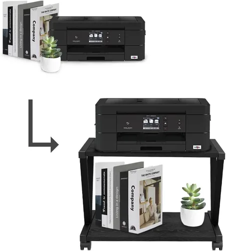 Miniatura 7 de VEDECASA Soporte de escritorio retro para impresora con 2 niveles de madera, estante moderno de madera para libros y organizador de almacenamiento