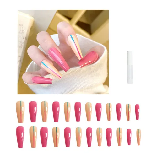 Miniatura 10 de 24 piezas de uñas postizas acrílicas de punta francesa, uñas de cobertura completa para mujeres, arte de salón en casa