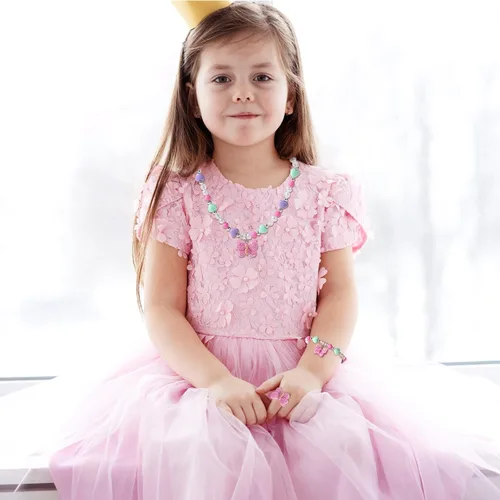 Miniatura 5 de Juego de joyas coloridas de mariposa para niñas, collar de mariposa para niñas pequeñas, juego de joyero de juguete de juego de simulación