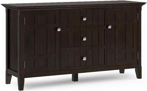 Miniatura 16 de SIMPLIHOME Bedford Buffet - Aparador de 3 puertas de madera maciza de 54 pulgadas de ancho con estante para vino en negro, gabinete de transición