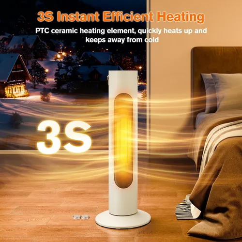 Miniatura 8 de Calentadores eléctricos para uso en interiores, 25 pulgadas, calentador de torre 2 en 1 y ventilador, oscilación de 70°, calentamiento instantáneo