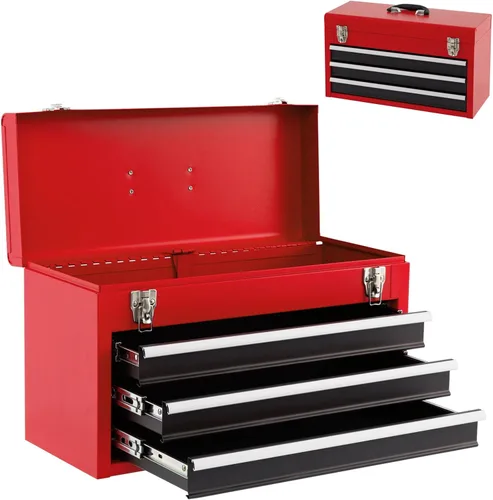 Goplus - Caja de herramientas con 3 cajones, organizador portátil de 4 niveles de 20.5 pulgadas con bandeja superior para herramientas, cerradura