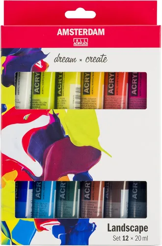 Amsterdam Juego de pintura acrílica serie estándar, juego de paisaje (tubos de 12 x 0.7 fl oz), mezcla de colores, perfecto para pinturas de paisajes