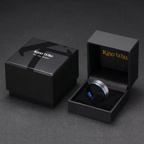 Miniatura 68 de King Will Anillo de boda de carburo de tungsteno para hombre con diseño de ranura, 6/7/0.315 in de ancho, acabado cepillado/pulido para hombre