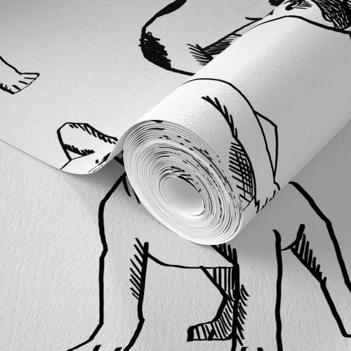 Miniatura 2 de Papel tapiz de grado comercial Swatch – Bulldog francés Negro Blanco Perros Frenchie Monocromo Lindo Cachorro Tradicional Papel pintado por