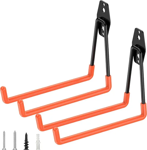 Miniatura 13 de TICONN Paquete de 12 ganchos de garaje resistentes, ganchos de acero para almacenamiento en pared, organizador de colgadores de pared para Negro